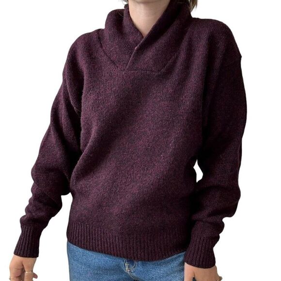 Vintage 1990s Eddie Bauer Purple Wool Blend Dark Academia Cowl Neck Sweater Sz M - Picture 2 of 7